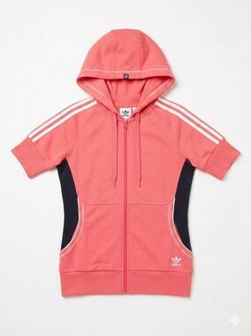 🩵Adidas Vintage Coral Zippered Hoodie Short Sleeve Jacket Small